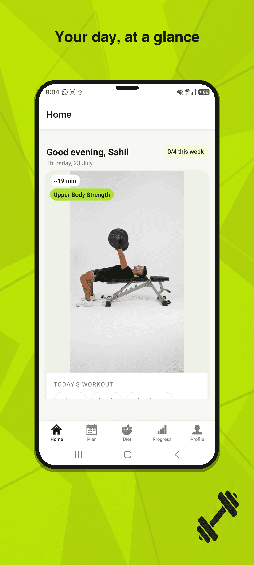 Fitriq home — today's workout and progress