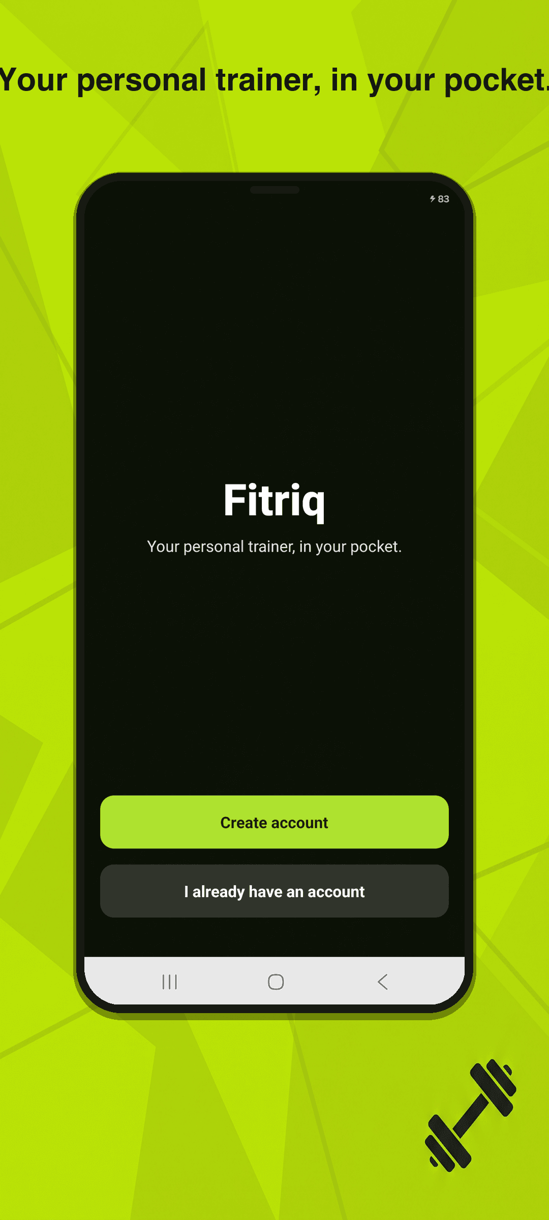 Fitriq welcome screen — your personal trainer in your pocket